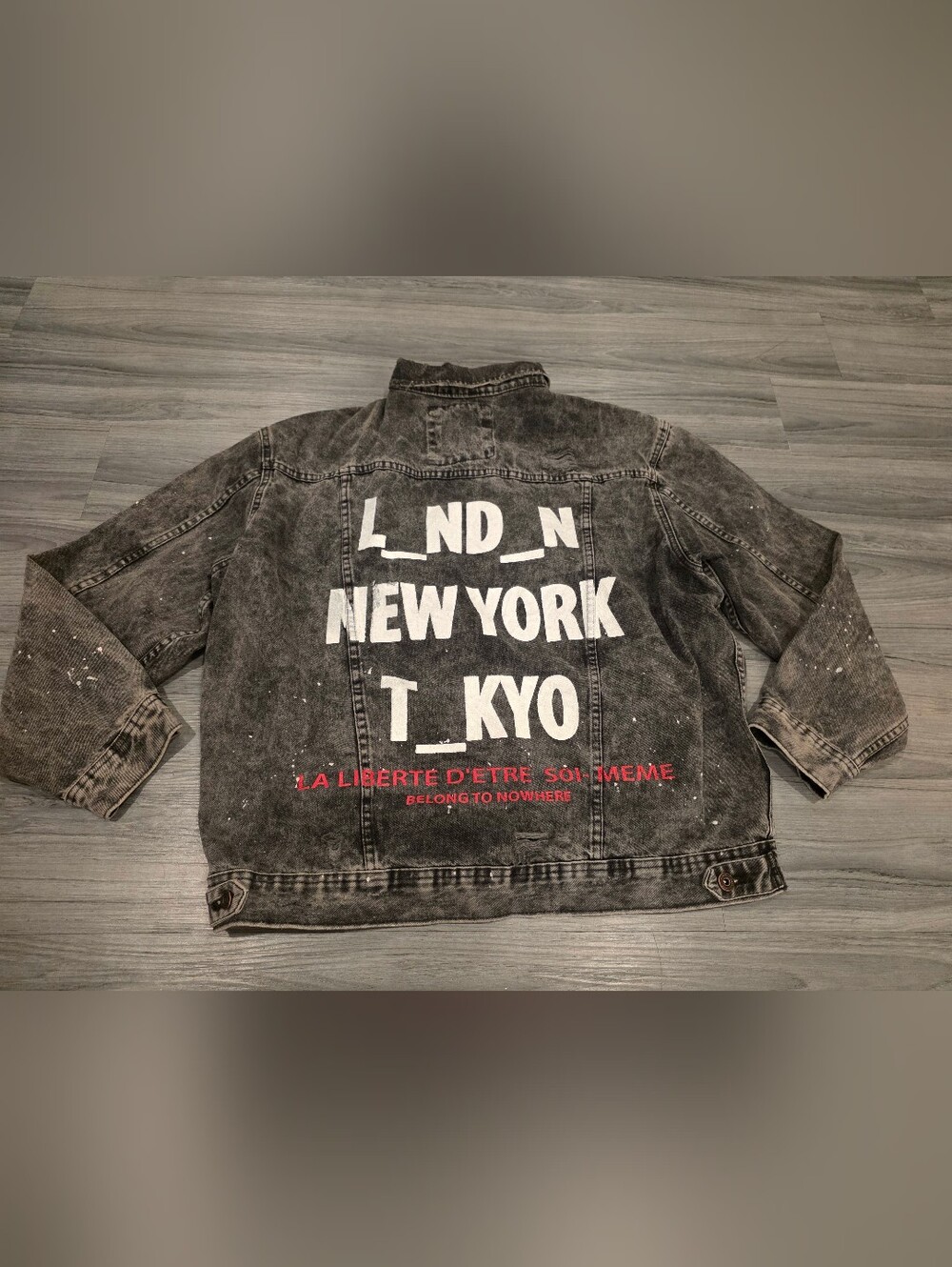 Zara Black Graphic Men Denim Jacket with City Print Lettering